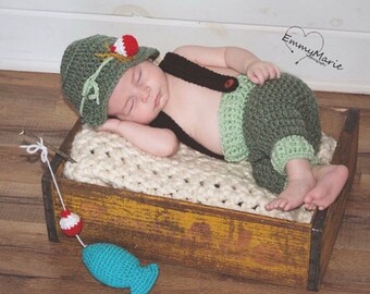 Crochet Baby Fisherman Outfit, Newborn Photography Prop Set