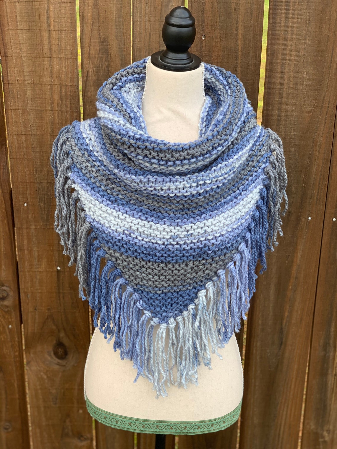 PATTERN Knit Triangle Cowl. Scarf Fringe Quick Knit Etsy