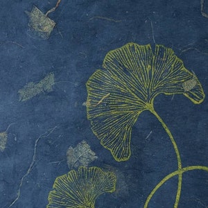 Hand printed ginkgo biloba linocut print in two colorways