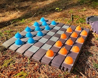 Paarse glinstering houtblok paddestoel schaakspel stukken en eikeldammen aangepast cadeau: draagbare glow in the dark schaakbord cadeau kamergenoot