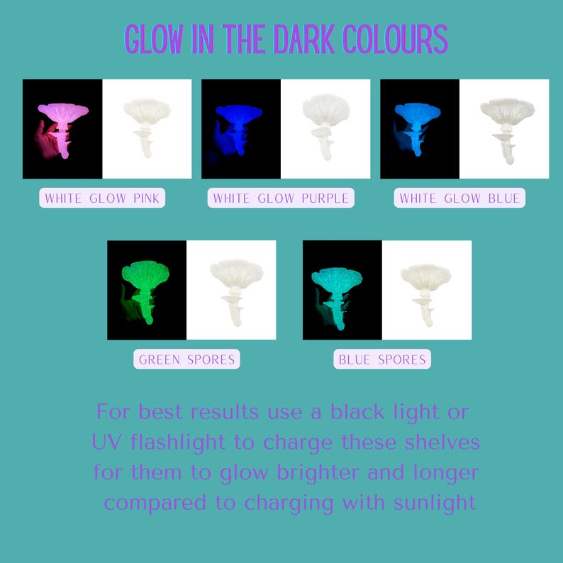 Regenbogen leuchtendes Pilzregal, Djamor, hängendes 3D gedrucktes Pilzregal, im Dunkeln leuchtendes Pilzregal, Wohnheim-Aufbewahrungswanddekor Bild 8