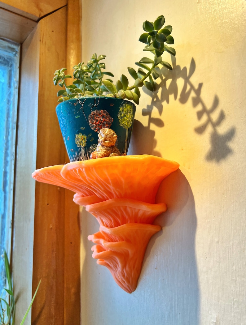 Mushroom shelf, mushroom shelves, glow in the dark, glow in the dark mushroom shelf, glow in the dark mushroom shelves, 3d printed mushroom shelf, 3d printed mushroom, mushroom wall decor, cottagecore wall shelf, floating mushroom shelf