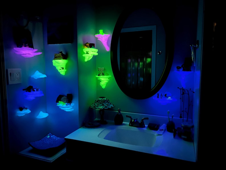 Mushroom shelf, mushroom shelves, glow in the dark, glow in the dark mushroom shelf, glow in the dark mushroom shelves, 3d printed mushroom shelf, 3d printed mushroom, mushroom wall decor, cottagecore wall shelf, floating mushroom shelf