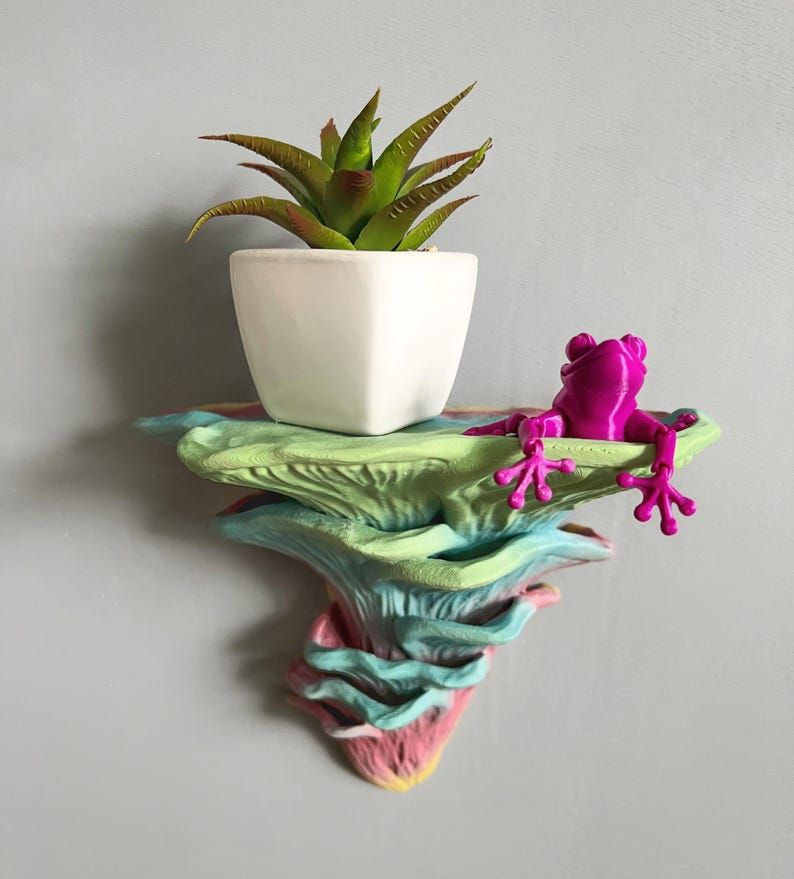 Regenbogen leuchtendes Pilzregal, Djamor, hängendes 3D gedrucktes Pilzregal, im Dunkeln leuchtendes Pilzregal, Wohnheim-Aufbewahrungswanddekor Bild 4