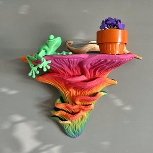 Regenbogen leuchtendes Pilzregal, Djamor, hängendes 3D gedrucktes Pilzregal, im Dunkeln leuchtendes Pilzregal, Wohnheim-Aufbewahrungswanddekor Bild 3