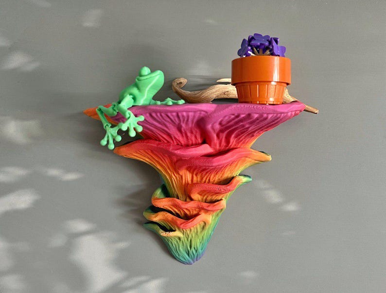 Regenbogen leuchtendes Pilzregal, Djamor, hängendes 3D gedrucktes Pilzregal, im Dunkeln leuchtendes Pilzregal, Wohnheim-Aufbewahrungswanddekor Bild 3