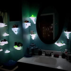 Mushroom shelf, mushroom shelves, glow in the dark, glow in the dark mushroom shelf, glow in the dark mushroom shelves, 3d printed mushroom shelf, 3d printed mushroom, mushroom wall decor, cottagecore wall shelf, floating mushroom shelf