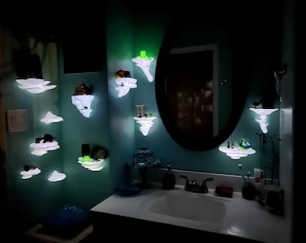 12 piece hanging Mushroom Shelf Set, mycology floating Shelving that Glows In the Dark, dorm room Wall  storage, fairycore fairy core deco