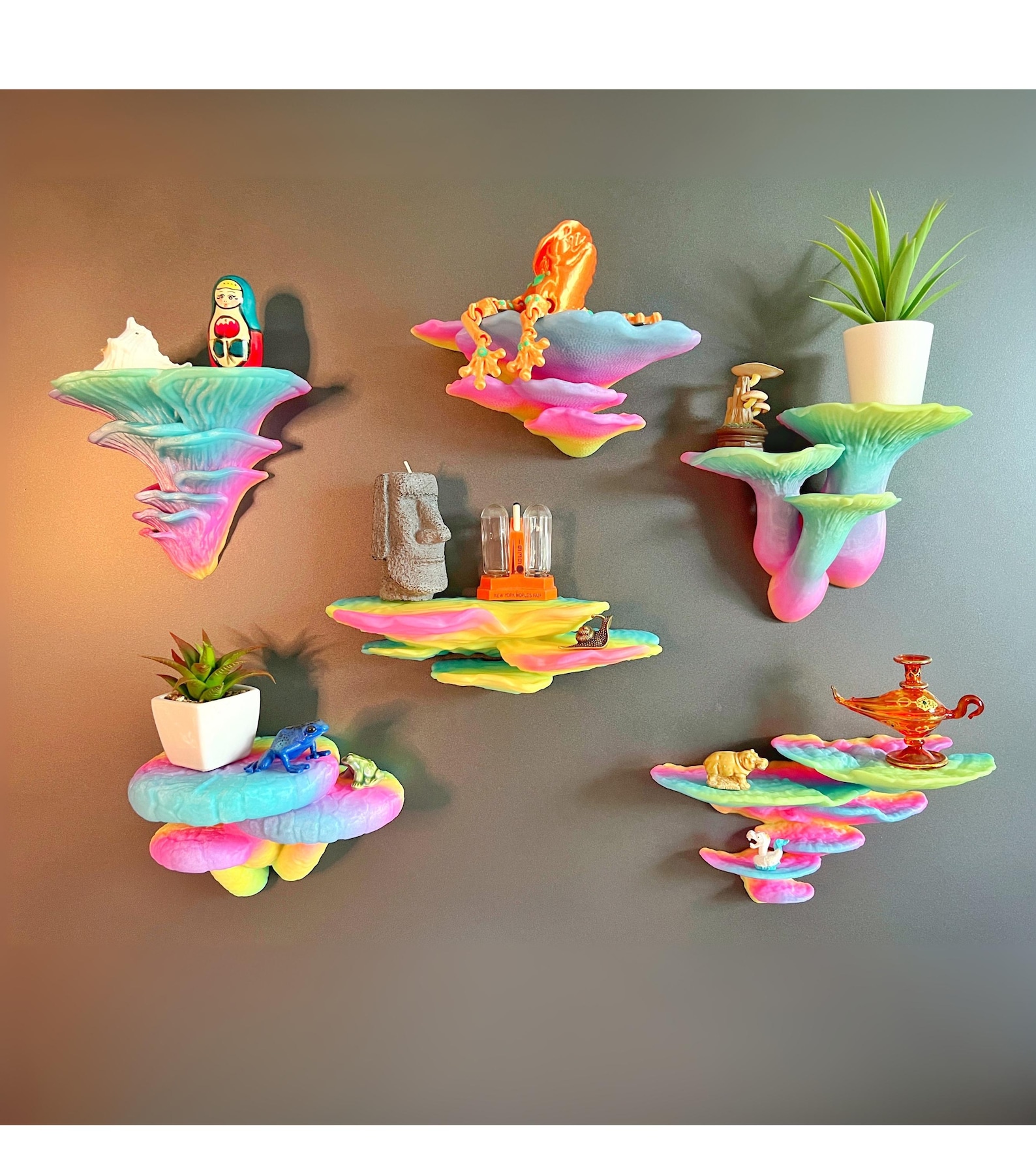 Floating Mushroom Shelves, Glow in the Dark Decorative Shelf Set of 6 ...