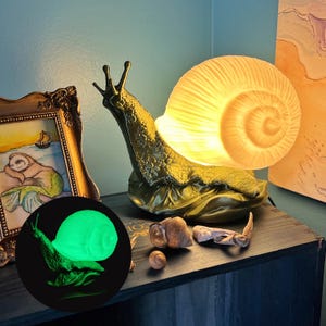 Whimsical 3D Printed Snail Lamp with Glow in the Dark Shell, Unique Tarot Desk Lamp, Cute nightstand light, unique gift for her