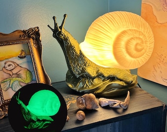 Whimsical 3D Printed Snail Lamp with Glow in the Dark Shell, Unique Tarot Desk Lamp, Cute nightstand light, unique gift for her