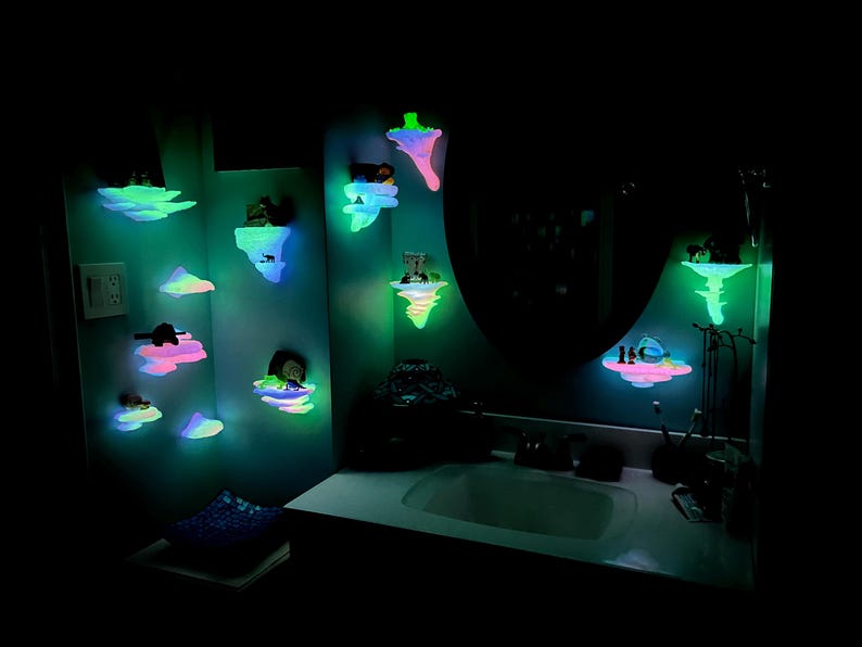 Mushroom shelf, mushroom shelves, glow in the dark, glow in the dark mushroom shelf, glow in the dark mushroom shelves, 3d printed mushroom shelf, 3d printed mushroom, mushroom wall decor, cottagecore wall shelf, floating mushroom shelf