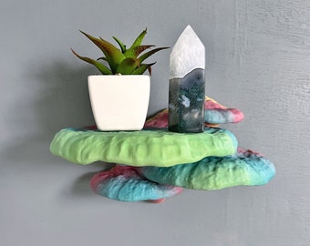 Hanging Mushroom shelf, Glow In the Dark wall decor, mushroom core floating shelving, whimsical fairy-core small book shelf