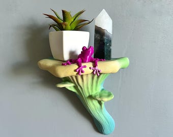 Hanging Oyster Mushroom decorative shelf, Glow in the Dark Floating 3d printed mycology small plant shelf, woodland fairycore decor