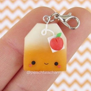 Peach Tea Bag Charm Polymer Clay Kawaii Cute Planner Charm - Zipper Pull - Stitch Marker - Progress Keeper