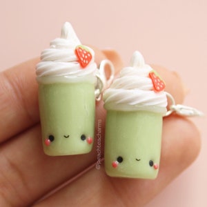 Strawberry Matcha Latte Drink - Clay Charm - Progress Keeper/Stitch Marker - Planner Charm - Backpack Charm - Keychain