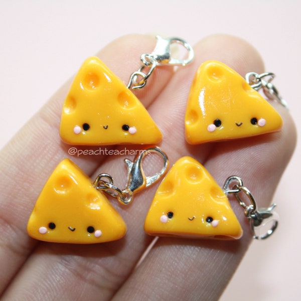 CHEESE Polymer Clay Kawaii Cute Charm Keychain - Stitch Marker - Planner Charm