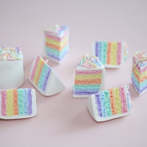 PASTEL RAINBOW Cake Slice Polymer Clay Charm Miniature Food