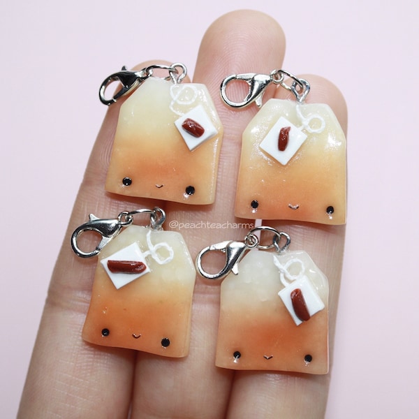 Chai Tea Bag Charm Polymer Clay Kawaii Cute  Planner Charm - Zipper Pull - Stitch Marker