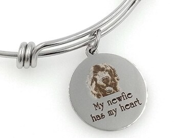 My Newfie Has My Heart Engraved Expandable Bangle Bracelet, Dog