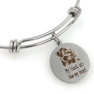 My Black Lab Has My Heart Engraved Expandable Bangle Bracelet, Dog