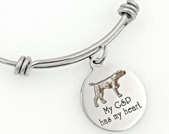 My GSP, German Shortaired Pointer Has My Heart Engraved Expandable Bangle Bracelet, Dog