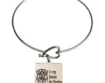 I Love My Bouvier des Flandres Engraved Heart Bangle Bracelet