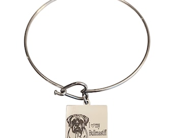 I Love My Bullmastiff Engraved Heart Bangle Bracelet
