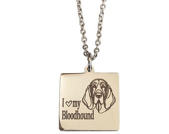 I Love My Bloodhound Engraved Charm Necklace