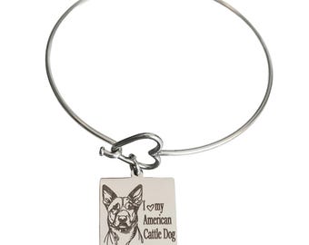 Pulsera con corazón grabado "Amo a mi perro ganadero americano"