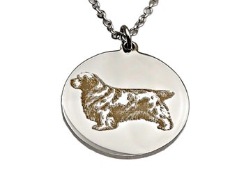 Clumber Spaniel Laser Engraved Charm Necklace