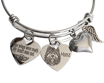 Personalized Malamute Memorial Bangle Bracelet, Engraved Dog Remembrance Jewelry