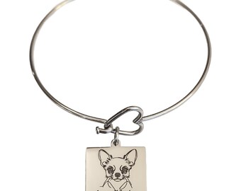 I Love My Chihuahua Engraved Heart Bangle Bracelet
