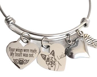 Personalized Australian Cattle Dog Memorial Bangle Bracelet, Engraved Dog Remembrance Jewelry