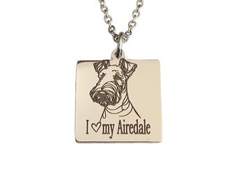 Airedale Terrier Laser Engraved Charm Necklace