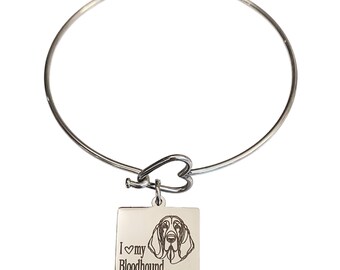 I Love My Bloodhound Engraved Heart Bangle Bracelet