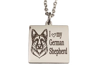 German Shepherd, GSD Laser Engraved Charm Necklace