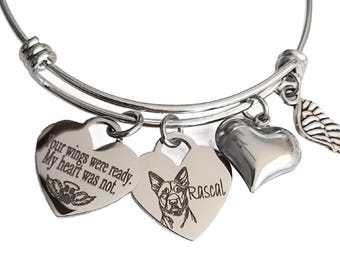 Personalized American Cattle Dog Memorial Bangle Bracelet, Engraved Dog Remembrance Jewelry