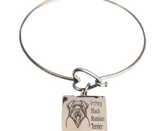 I Love My Black Russian Terrier Engraved Heart Bangle Bracelet