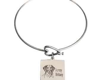 I Love My Brittany Engraved Heart Bangle Bracelet, Brittany Spaniel