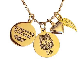 Personalized Alaskan Malamute Gold Memorial Necklace, Engraved Dog Remembrance Jewelry