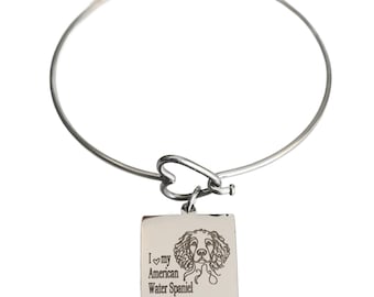 Pulsera con corazón grabado "Amo a mi Spaniel de Agua Americano"