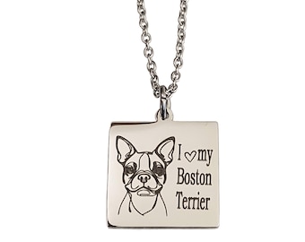 I Love My Boston Terrier Engraved Charm Necklace
