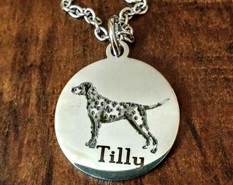 Dainty Dalmation or ANY BREED Engraved Personalized Necklace