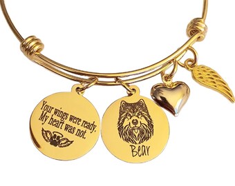 Personalized Malamute Gold Memorial Bangle Bracelet, Engraved Dog Remembrance Jewelry