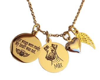 Personalized Airedale Terrier Gold Memorial Necklace, Engraved Dog Remembrance Jewelry
