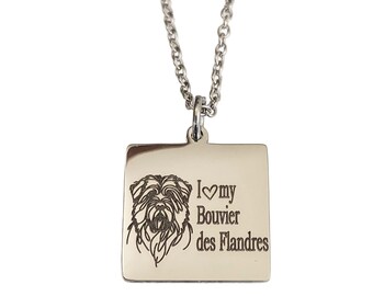 I Love My Bouvier des Flandres Engraved Charm Necklace
