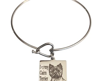 I Love My Cairn Terrier Engraved Heart Bangle Bracelet