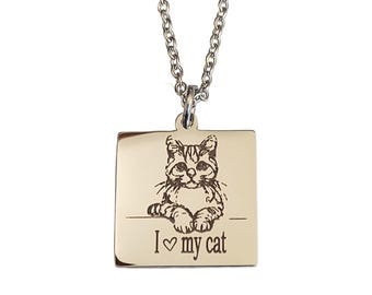 I Love my Cat Engraved Charm Necklace