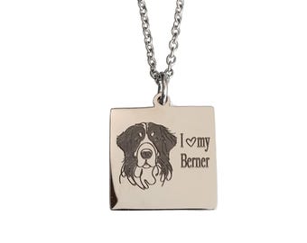 I Love My Berner Bernese Mountain Dog Engraved Charm Necklace